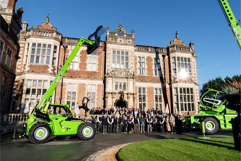 Delegates at Merlo Dealer Conference outside Crewe Hall Hotel, Cheshire